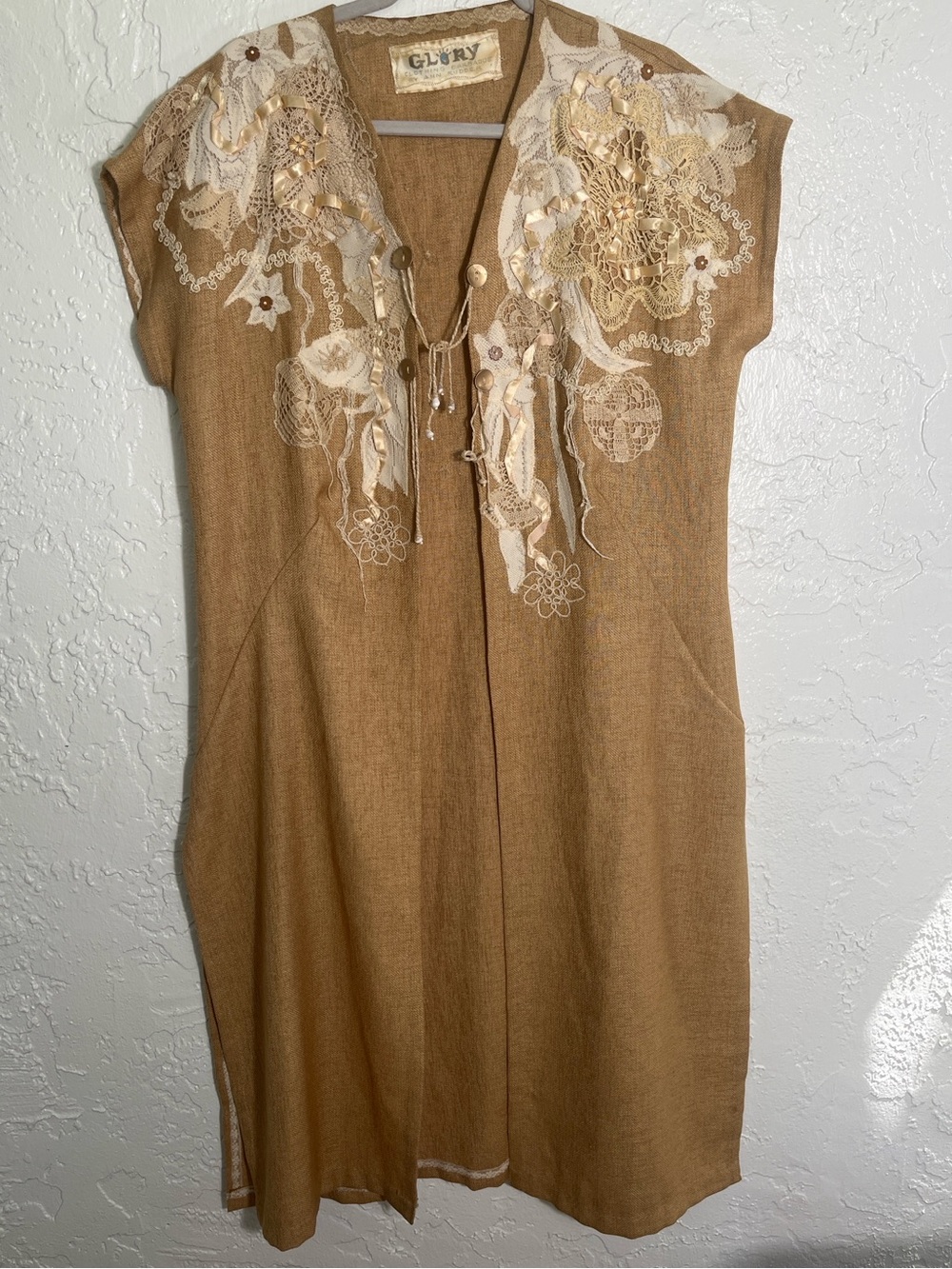 Vintage Ann Rudder Glory Barbados‎ Wearable Art Lace Tunic Dress M